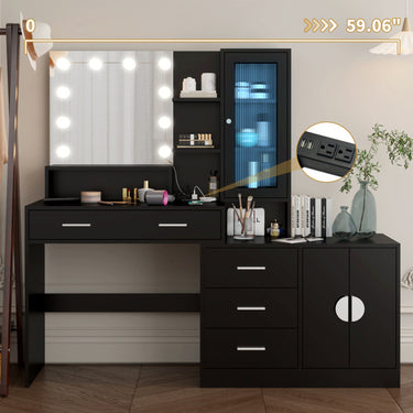 3-door, 4-drawer, Dressing Table, With Sockets, and Tri-tone Light Bulbs